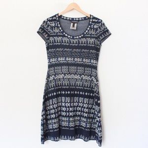 BCBGMAXAZRIA | Haileee Tapestry-Jacquard Short Sleeve Blue & Gray Dress | Size S
